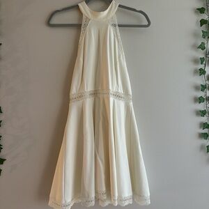 Lulu’s White Halter Dress with Lace Trim